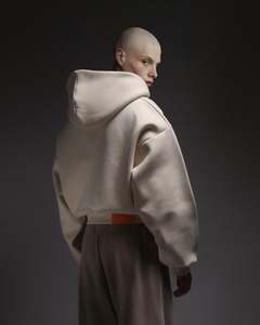 Yingling Heavyweight Cotton Crop Essential French Terry Hoodie Custom 400 Gsm Oversize Cropped Hoodie Hombres con Puff Print - Product Image 6