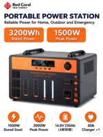 Centrale Électrique Portable OEM 1500W 3200Wh au Lithium Fer Phosphate, Générateur Solaire à Onde Sinusoïdale Pure pour Camping-Car, Voyage, Extérieur et Urgences