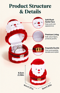 Boîte à bague rouge Père Noël en velours doux avec doublure lisse, design compact pour fiançailles, mariage, anniversaire, Noël - Product Image 3