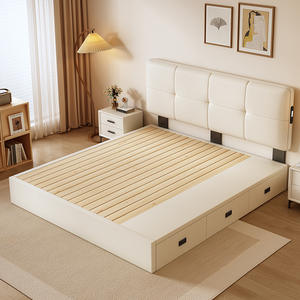 Самая продаваемая мягкая кровать для главной спальни с регулируемой высотой, обивкой из кожи, спинкой и вместительным ящиком для хранения из массива дерева - Product Image 4