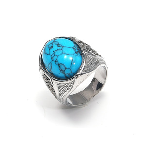Wholesale Fashion Luxury Retro Exaggerated Hip Hop Rings Personality Punk Fine <strong>Jewelry</strong> Natural Gemstone Stainless Steel Ring - Product Image 5