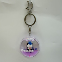 Porte-clés rond en acrylique liquide, breloque personnalisée avec sangle, paillettes, poisson, pingouin, ours, Père Noël pour cadeau souvenir