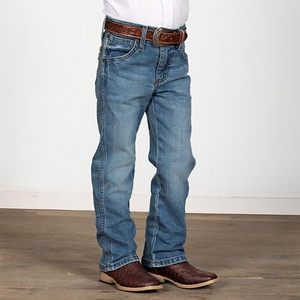 Wangsheng Boys' Vintage Slim Fit Mid Waist Medium Wash Straight-leg Denim <strong>Jean</strong> Spandex/Cotton Embossed Other Technics Model - Product Image 4