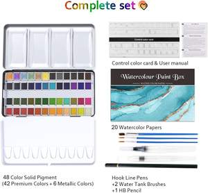 Ensemble de peinture à l'aquarelle, couleurs vives dans une boîte Portable, y compris les couleurs métalliques et fluorescentes. Ensemble d'aquarelle de voyage parfait - Product Image 5