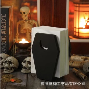 Coffin Shaped Tissue Holder Wood Halloween Decorative <b>Desktop</b> <b>Standing</b> Napkin Storage Rack Novelty Design - Product Image 2
