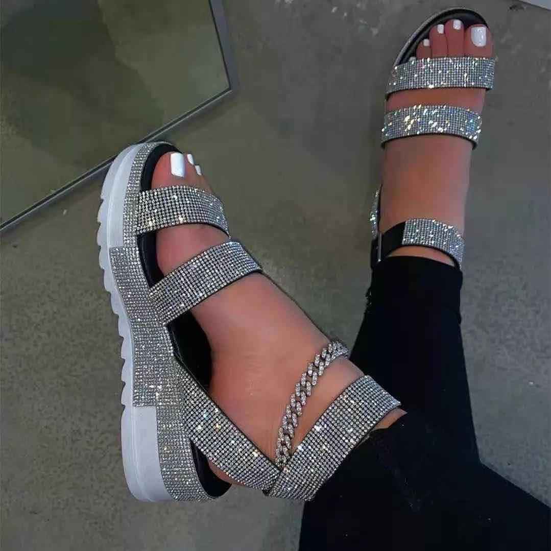 Flat Sandals Platform Glitter Sandals Brittany Silver Mirror