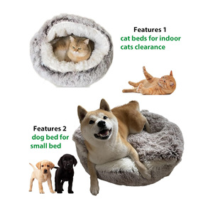 BSCI usine lit pour chat rond doux en peluche moelleux à capuche chat lit grotte pour chats d'intérieur ou petits chiens lits - Product Image 5