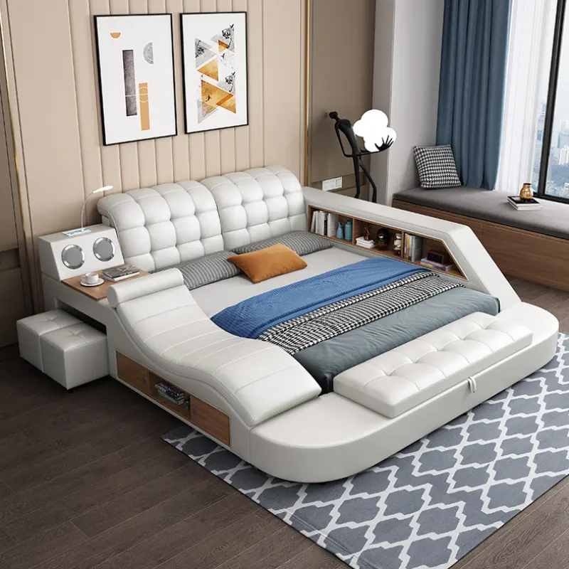 人気の木製スマートキングサイズベッドモダンウッドベッド寝室セット家具ミニマリズムベッド