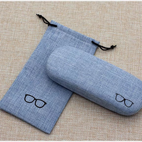 Logo personnalisé Vente en gros de tissus en lin Qualité optique Etui à lunettes en métal dur Rectangle Tissu Cordon Sac à lunettes Spectacle
