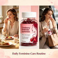 Complément alimentaire probiotique pour femmes, gommes à mâcher douces à l'extrait de canneberge pour la santé féminine, saveur framboise et grenade