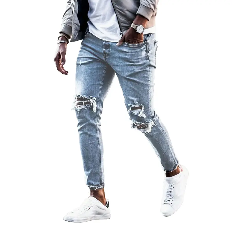 High Street Fashion Men Jeans Denim Men's Trousers Pants With Ripped Holes Designer Jeans Wholesale