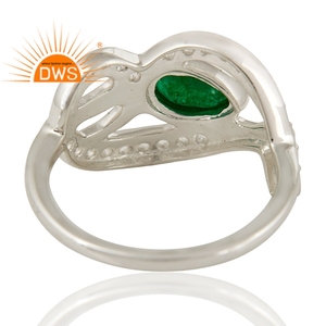 White Topaz and Green Aventurine Gemstone Ring High Quality Sterling Silver Ring Wholesale Silver Jewelry Supplier - Product Image 3