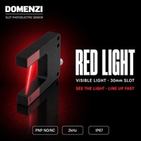Capteur de fente à lumière rouge DOMENZI GL30R-P-V3 avec faisceau visible, alignement facile, sortie PNP pour entrée PLC, largeur de fente 30 mm