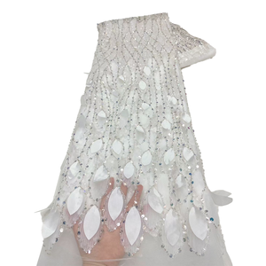 NI.AI Nouveau Style Feuille Forme Dentelle Brodée Brillant Sequin Dentelle Net Tissu Sequin Perlé Dentelle Tissu - Product Image 1