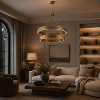 Lustre moderne en laiton massif à 2 niveaux, surface texturée, luminaires suspendus circulaires, luminaire suspendu pour salon, villa, hall d'entrée