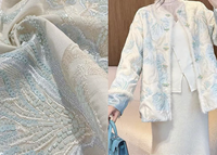 Tissu brodé de perles, dentelle en maille 3D luxueuse et exquise avec fleurs, perles et sequins pour la mode modeste, abaya, kaftan, robe
