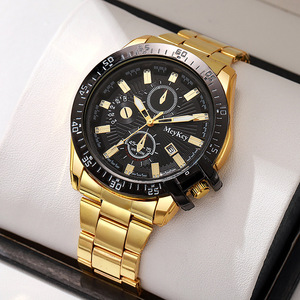 <span class=keywords><strong>Relojes</strong></span> de Cuarzo para Hombre con Calendario de Tres Ojos, Diseño Dorado, para Negocios, Venta al Por Mayor - Product Image 3