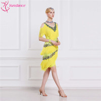 L-16199 Personnalisé jaune moderne lisse danse robe Offre Spéciale haut de gamme glands robe de Danse latine avec des glands pour la concurrence