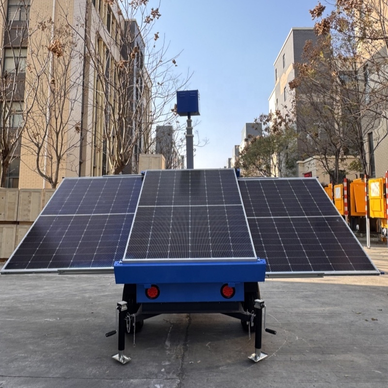 Heavy-Duty Solar Security System Off-Grid Mobile Camera Trailer 3*450W Solar Panel 7m/23ft Mast Solar Energy System
