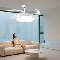 Ventilateur de plafond LED moderne rétractable de 42 pouces pour salon, avec 4 pales, moteur silencieux, télécommande, variateur d'intensité, résistant à l'humidité, en fer, pour intérieur