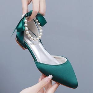 Large Size 43 <b>Flat</b> Satin Wedding <b>Flats</b> Fashion White Pearl Lace Bridesmaid Shoe Lightweight White Shoes - Product Image 5