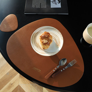 Leather Placemat Irregular Shape Solid Color Modern Design Heat Insulation Dining <b>Mat</b> <b>Large</b> Brown White Black - Product Image 2