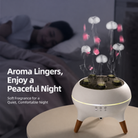 Diffuseur ultrasonique transfrontalier à effet flamme et brume, humidificateur d'aromathérapie avec lumières dynamiques colorées style méduse et finition bois