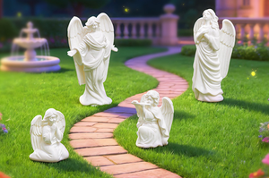 Decorazione Cimiteriale, Ornamento per Tombe, Statuetta di Angelo Bianco con Ali in Resina, Regalo Commemorativo per Capi Carocchiati - Product Image 4