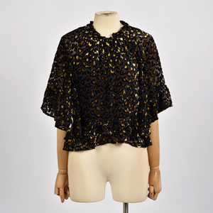 Women crew neck blouse polyester bohemian <b>top</b> Bohemian velvet blouse - Product Image 1