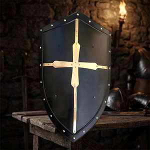 Bouclier de combat authentique en laiton avec croix des Templiers médiévaux, plaqué or - Product Image 3