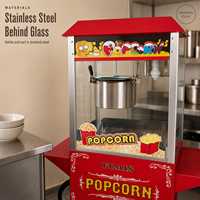 Chariot à Popcorn Commercial en Acier Inoxydable et Verre, Machine à Popcorn Rouge sur Roues, Stand Mobile pour Événements