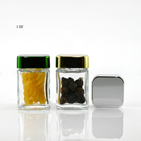 Vente en gros de pots en verre à l'épreuve des enfants, 1 oz, carrés, transparents, contenants d'emballage alimentaire avec bouchon à l'épreuve des enfants pour concentré de fleurs