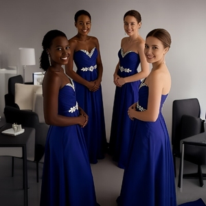 Robes de demoiselle <span class=keywords><strong>d</strong></span>'honneur bleu royal en forme de cœur, taille en cristal, longueur au sol, en mousseline de soie, robe de soirée - Product Image 4