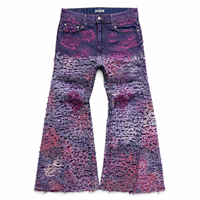 DiZNEW Jeans Premium Homme Effet Vieilli Broderie Florale Superposition Dentelle Coupe Évasée Fabricant Usine
