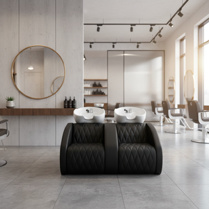 Sillón de Barbería de Diseño Comercial Moderno con Lavabo de Cuero PU y Mueble para Lavado de Cabello para Salones y Barberías - Product Image 3