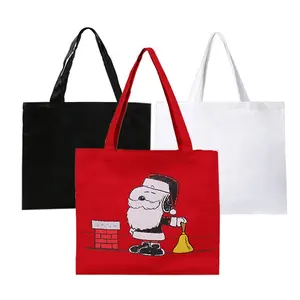 Re Usable Shopping Gift Bag Jumbo Canvas Cotton Tote bag Custom Red Christmas Favour Bags With Zipper