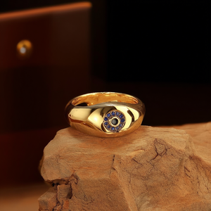 Fashion <b>Ring</b> 316L Stainless Steel PVD Gold Plated Evil Eye Design <b>Adjustable</b> Band Statement Jewelry - Product Image 3