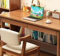 Bureau d'étude en bois massif avec étagère et tiroirs, table d'ordinateur pour bureau à domicile, vente en gros pour chambre et appartement