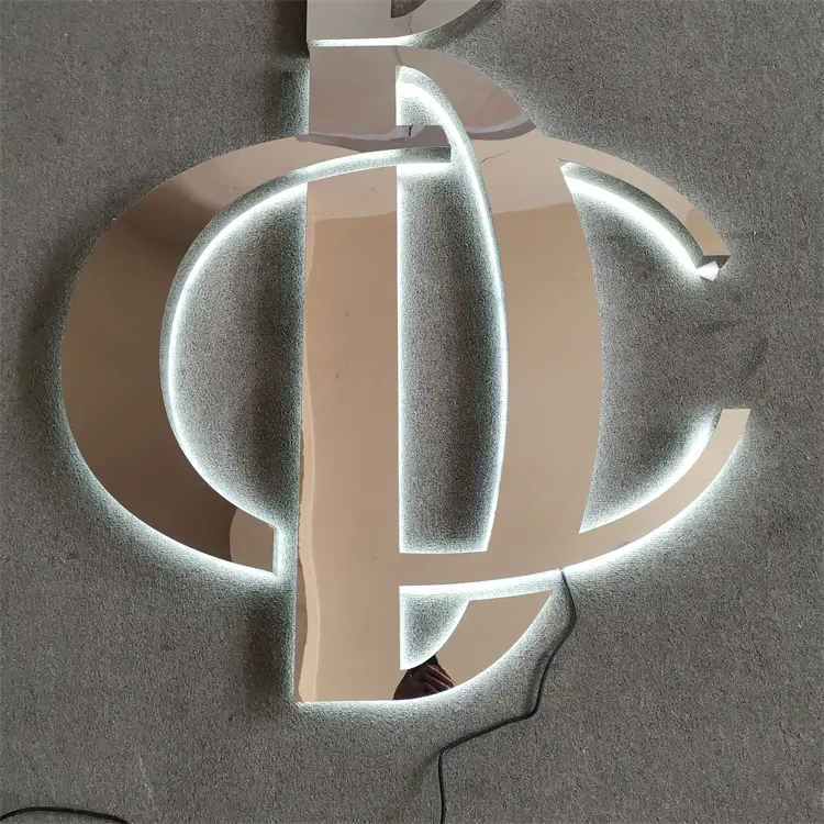 Custom negozio 3d pubblicità esterna in metallo retroilluminato segni di lettere cromate lucidato a Led a muro segno indietro luminosa parola