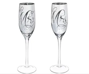 Vendita calda decorazioni per il giorno delle nozze 8 once flauti di Champagne da sposa in argento set di 2 bicchieri da vino da sposa in Champagne