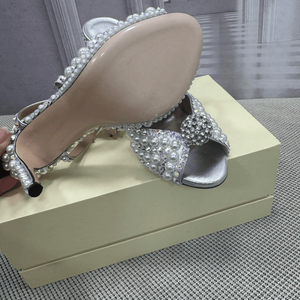 Chaussures à talons hauts Jimmy de haute qualité pour femmes, avec dessus recouvert de perles et boucle ornée de diamants sphériques, tendance et élégante - Product Image 6