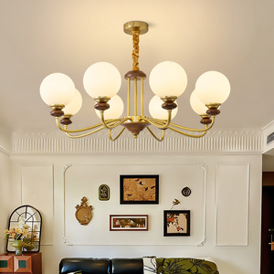 Lámpara de Techo Estilo Vintage Francés, Retro Americano, con Cuentas de Vidrio y Madera de Fresno, para Comedor, Recibidor o Sala Principal - Product Image 2