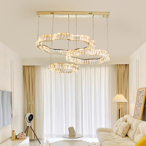 Lámpara de araña de cristal de lujo, redonda, con múltiples cabezales LED, para sala de estar, hogar, estilo moderno minimalista, base para bombilla E27 - Product Image 2