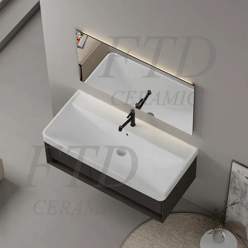 Lavabo à glaçure blanche de luxe bord moyen nouveau bassin d'armoire de conception de lavabo de lavage des mains de 24 pouces