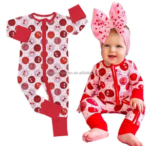 Lovely Baby infants Long Style Pajamas Suits Zipper Romper Milk Silk Heart Smiley Face Printed Kids Convertible Hands Feet Leos