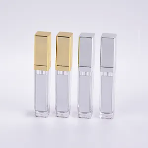 Tubes de gloss carrés à logo personnalisé, récipient avec miroir et lumière LED, tube brillant à lèvres brillant en or ou en argent, vente en gros, 100 pièces