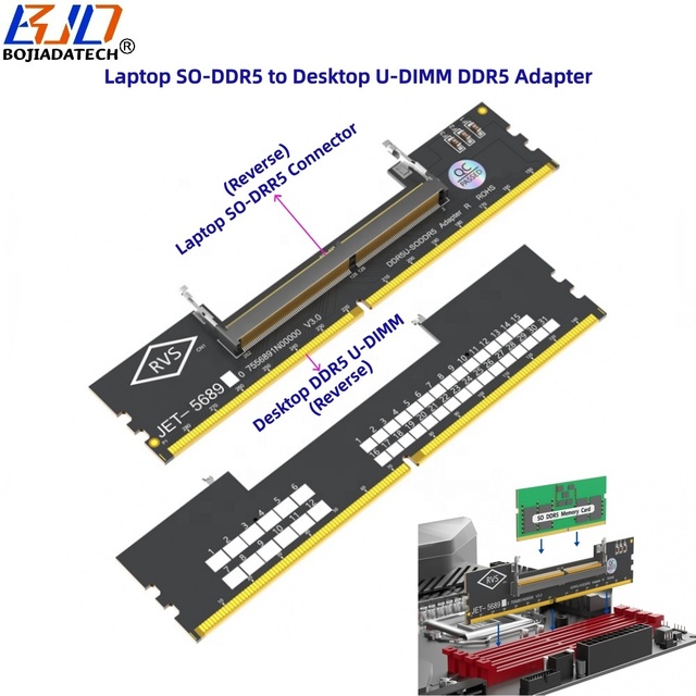 Factory Wholesale Reverse Laptop SO-DDR5 Slot to Desktop DDR5 U-DIMM Memory RAM Tester Protection Adapter Card