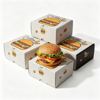 Boîte à hamburger pliable en carton blanc écologique, robuste, 2 cm, impression personnalisée, compostable, fournie par une usine chinoise