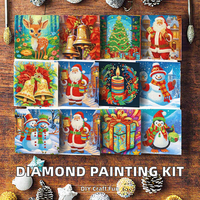 Kit de Carte de Vœux DIY Moderne à Peinture Diamant Imprimée avec Motifs de Fleurs et de Chiens de Noël – Fournitures d'Art et d'Artisanat