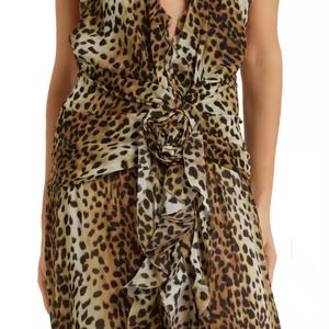 Nuevo Diseño de Vestido de Noche al por Mayor para Mujer, Vestido Sexy con Tirantes Finos de Chifón, Vestidos Modestos, Vestido Sexy con Escote en V Profundo y Estampado de Leopardo - Product Image 4